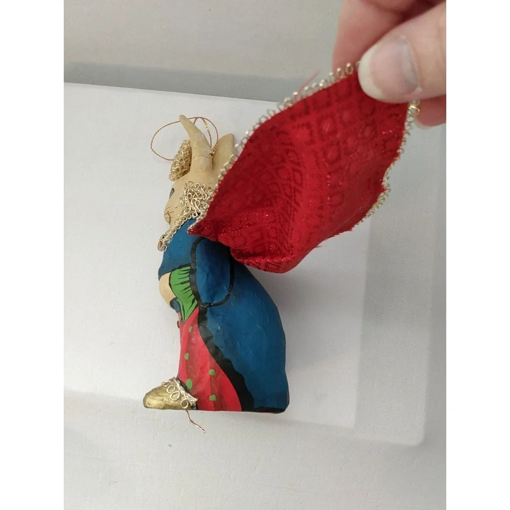 VTG Paper Mache Rabbit Hand Painted Christmas Tree Ornament Holiday decor